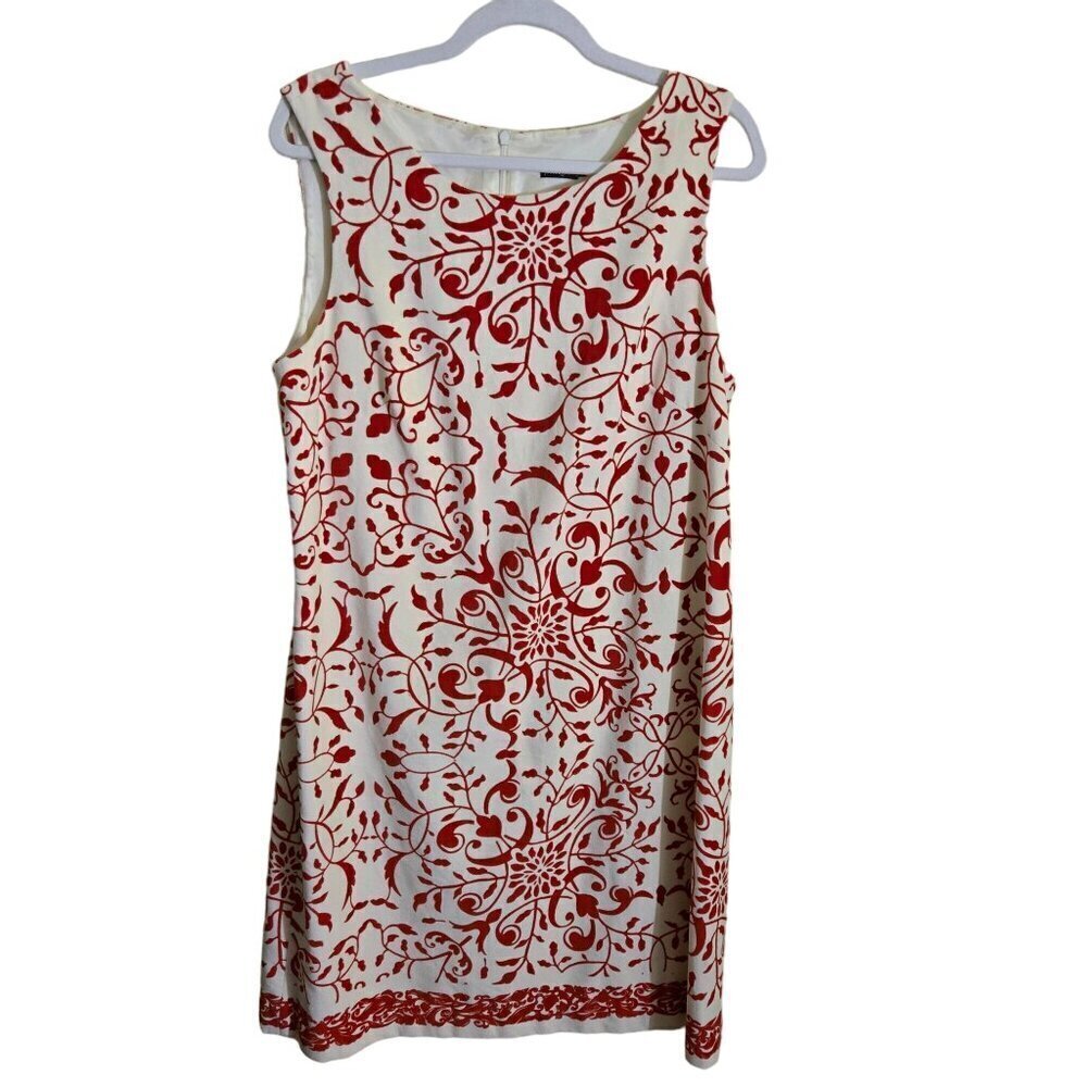 J. Mclaughlin Winter White Red Velour Sleeveless Fully Lined Shift Dress Size 14